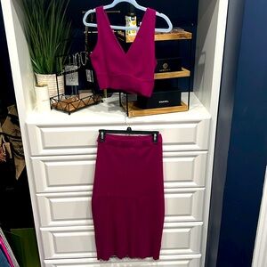 House of Hamlow 1060 2 piece Magenta Set M Crop Tank & highwaist skirt comfy